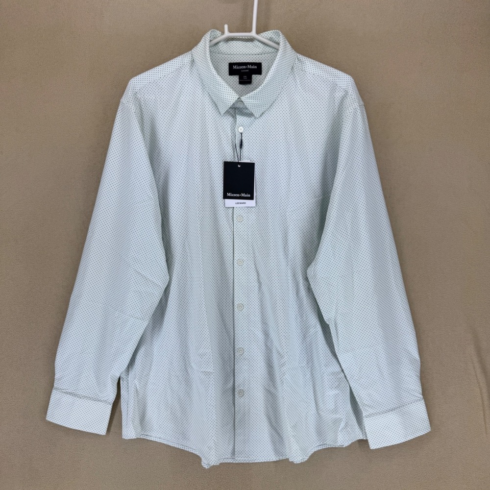 Mizzen Main Leeward XX Large Trim White Geo Print Stretch Dress Shirt Mens